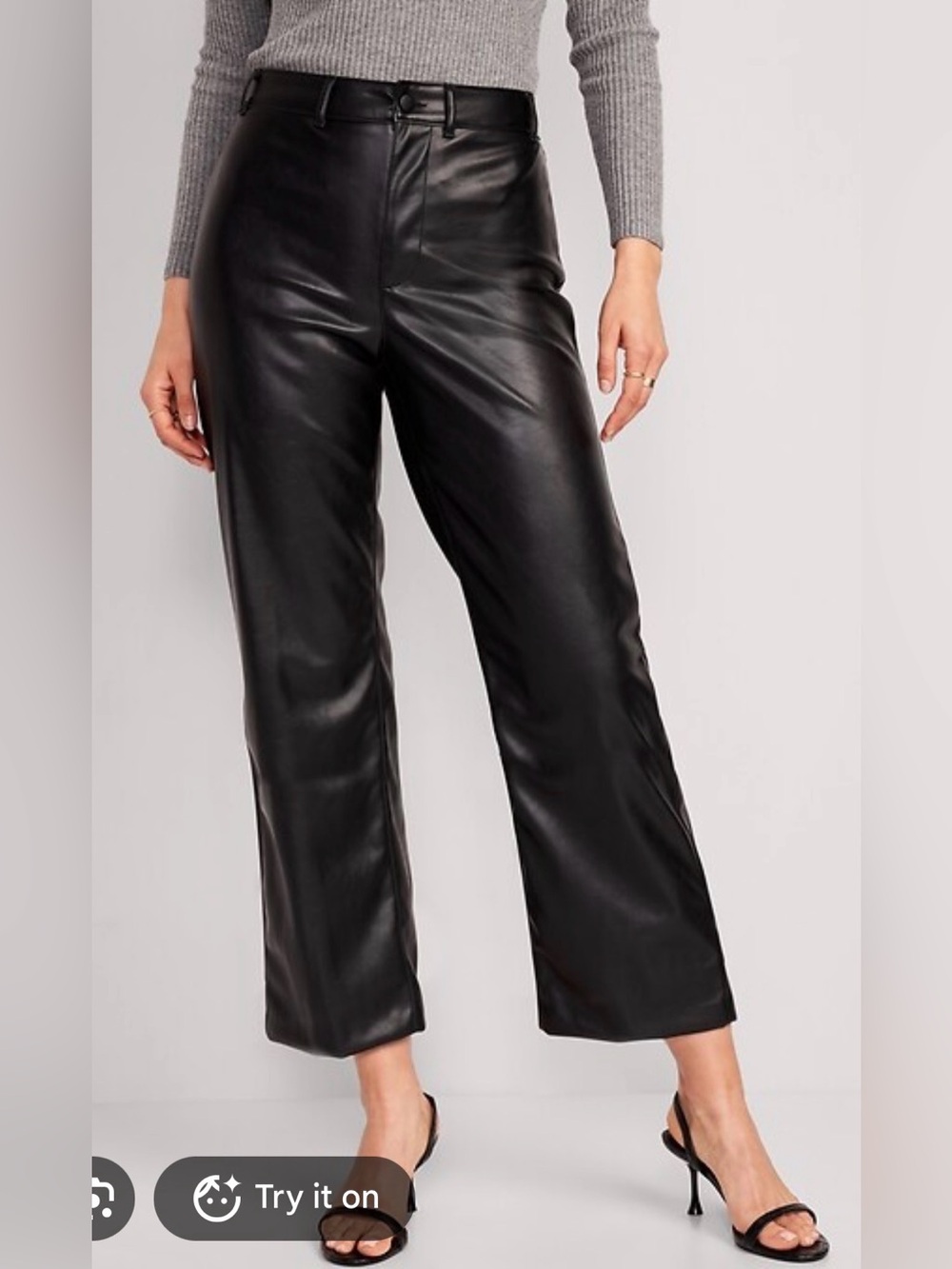 Old Navy Faux Leather Crop Wide-Leg Pants - Black